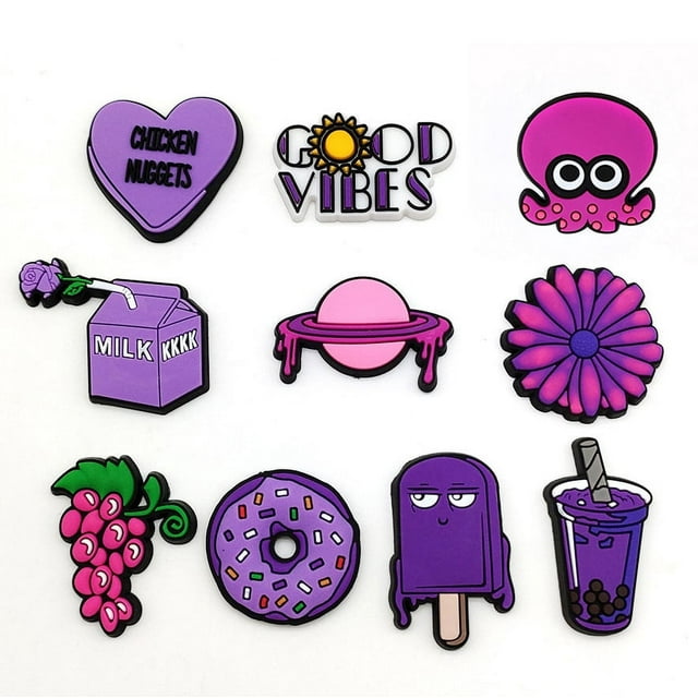 (Color morado) 10 piezas de accesorios para zapatos de fútbol, accesorios para zapatos de dibujos animados, utilizados para zapatos perforados, pulseras, fiestas, decoración de bricolaje.