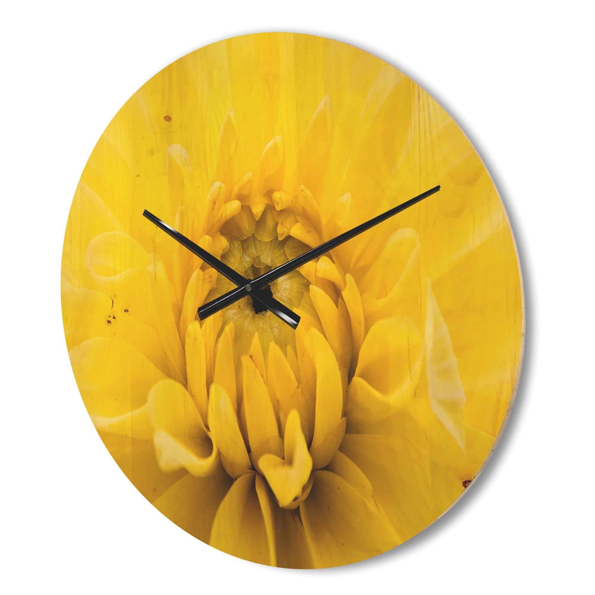 Designart 'Close Up Yellow Chrysanthemum Gold Flower ' Modern Wood Wall Clock
