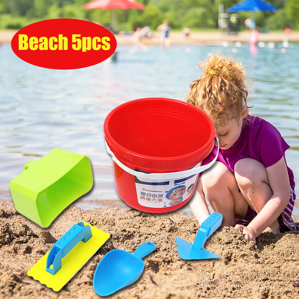 5 Pcs/Set Outdoor Sandbeach Toys Bucket Shovel Kids Children Beach Sand Toy FT