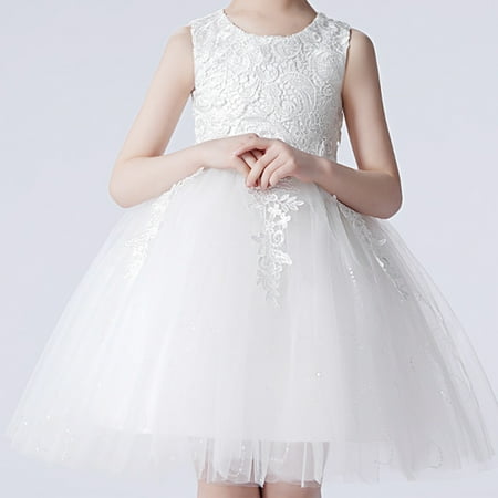 

YWDJ Big Girls Party Dresses 4Y-9Y Girl Flower Tulle Dress Princess Pageant Birthday Party Wedding Formal Floor Long Dance Evening Maxi Gown White 4Y