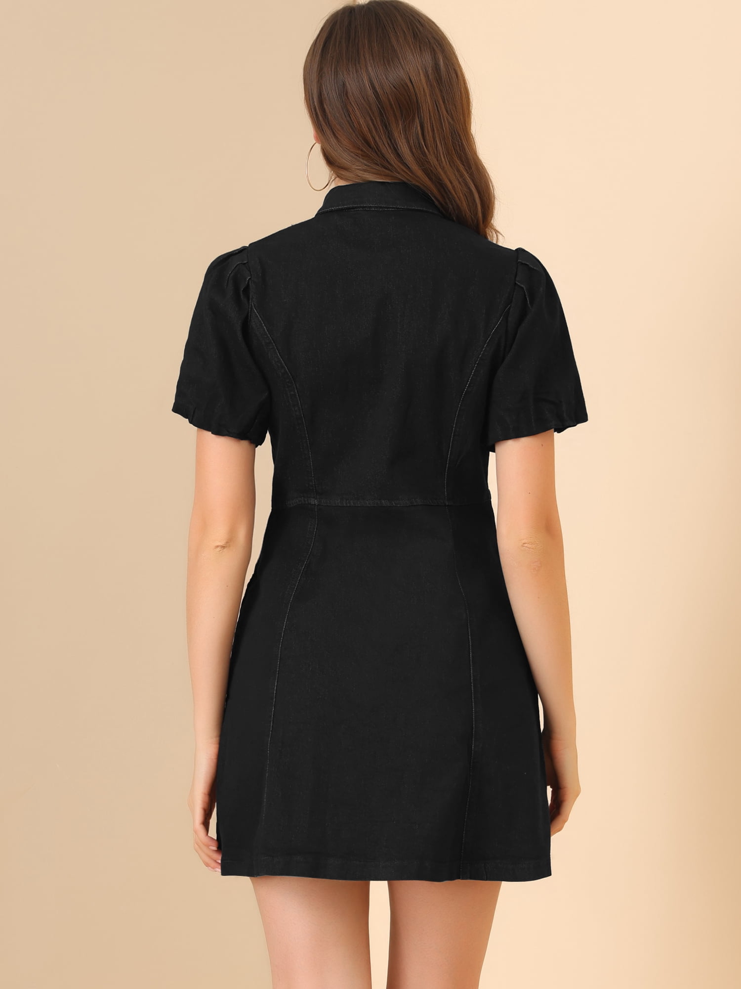 DARING DIVA Puff Short Sleeve Button Front Mini Jean Denim Dress 3XL Black