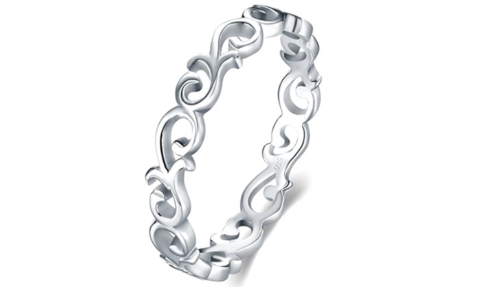 High Polish Cubic Zirconia Infinity and Heart Tarnish Resistant Comfort Fit Ring BORUO 925 Sterling Silver Ring