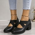 thumbnail image 6 of CHICVOMEY Womens Crisscross Elastic Strap Block Heel Mary Jane Shoes Square Toe Faux Leather Mid Heel Pumps Slip On Closed Toe Casual Dress Shoes for Office Daily, 6 of 9