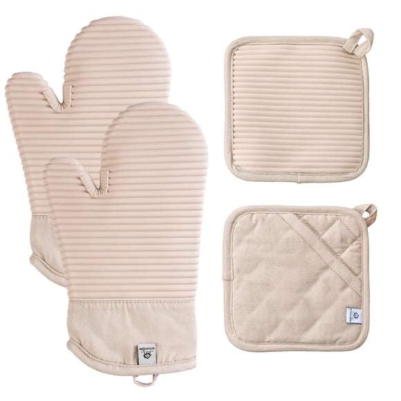 Juego de guantes de cocina y soportes para ollas, batido de silicona acanalado