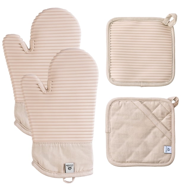 Juego de guantes de cocina y soportes para ollas, batido de silicona acanalado