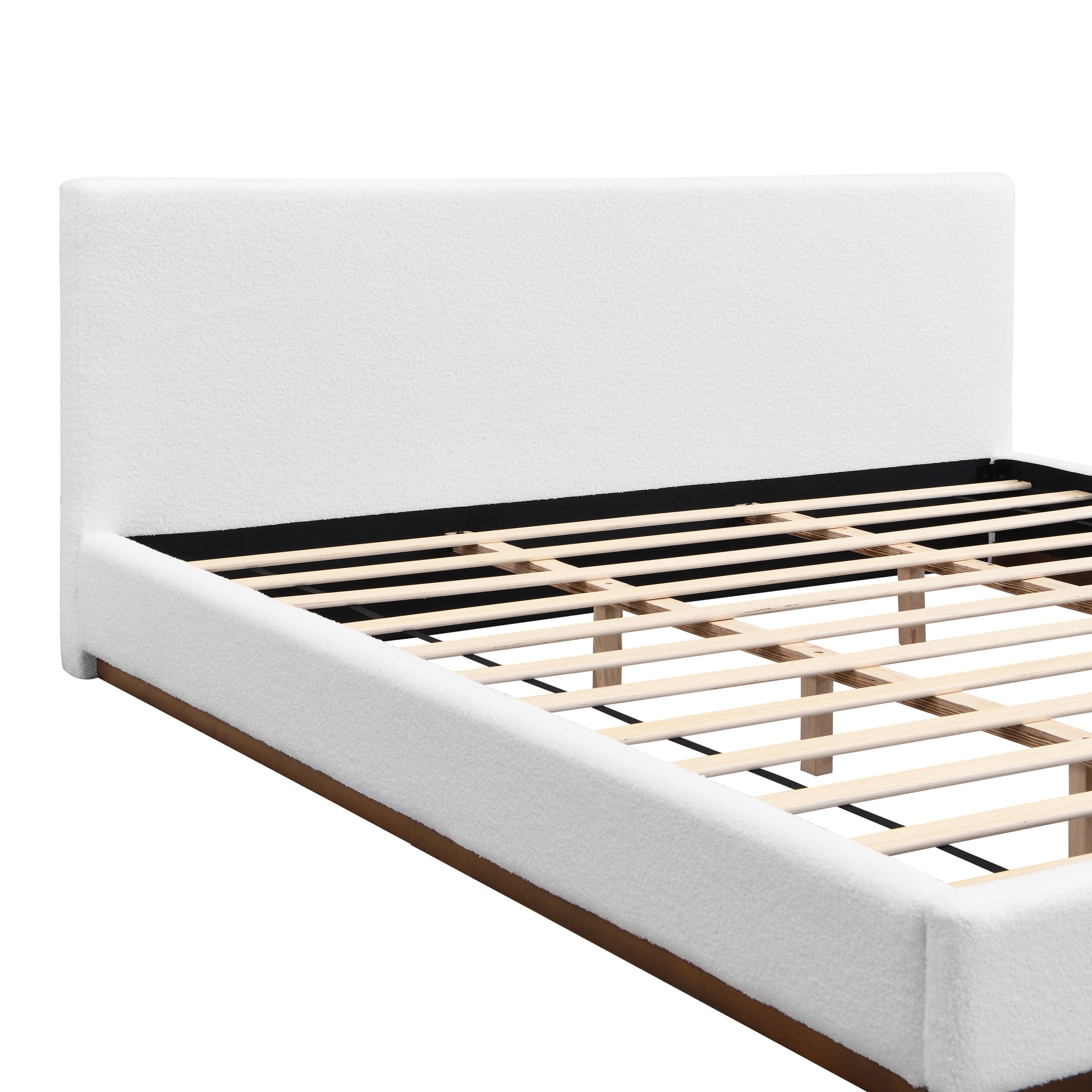 Christopher Knight Home Boucle Upholstered King Bed, Solid Wood Platform Bed Frame, White