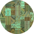 thumbnail image 1 of Ahgly Company Machine Washable Indoor Round Patchwork Turquoise Blue Transitional Area Rugs, 5' Round, 1 of 4