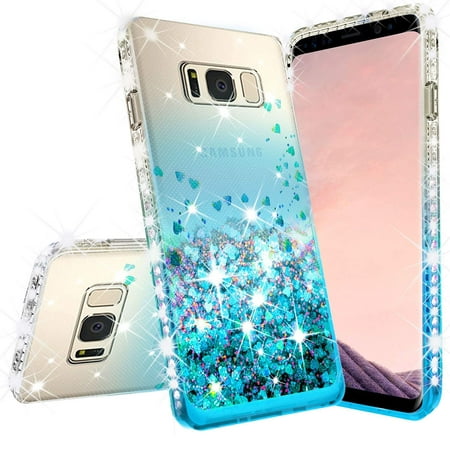 For Samsung Galaxy S7 Edge Case w/[Temper Glass Screen Protector] Liquid Glitter Phone Case Waterfall Quicksand Bling Sparkle Cute Protective Girls Women Cover for Galaxy S7 Edge -