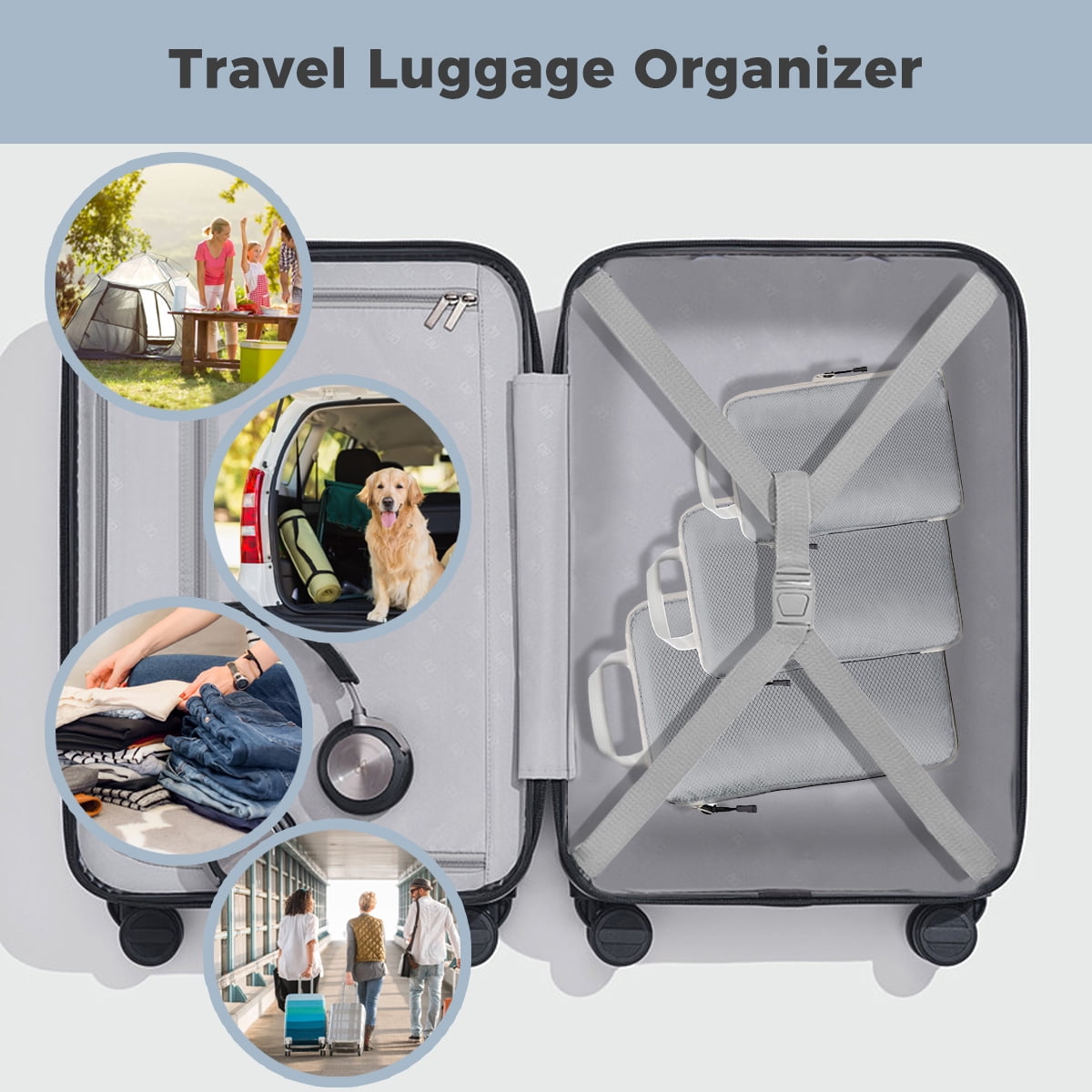 AUXDIQ 3 PCS Compression Packing Cubes Travel Luggage Organizer Bags Set Packing Organizers Compression Suitcase Bag Travel Essential Bag