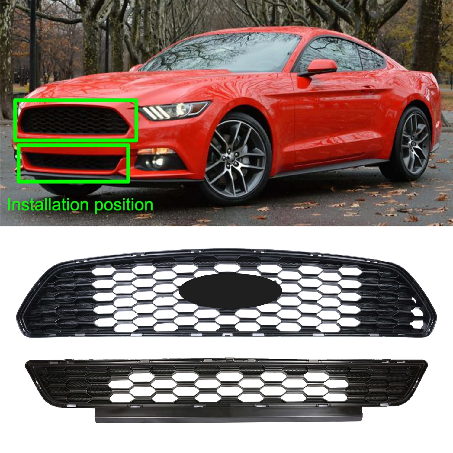 HOUGEET Front Bumper Grille Grill Replacement kit Black Fit for 2015-2017 Ford Mustang