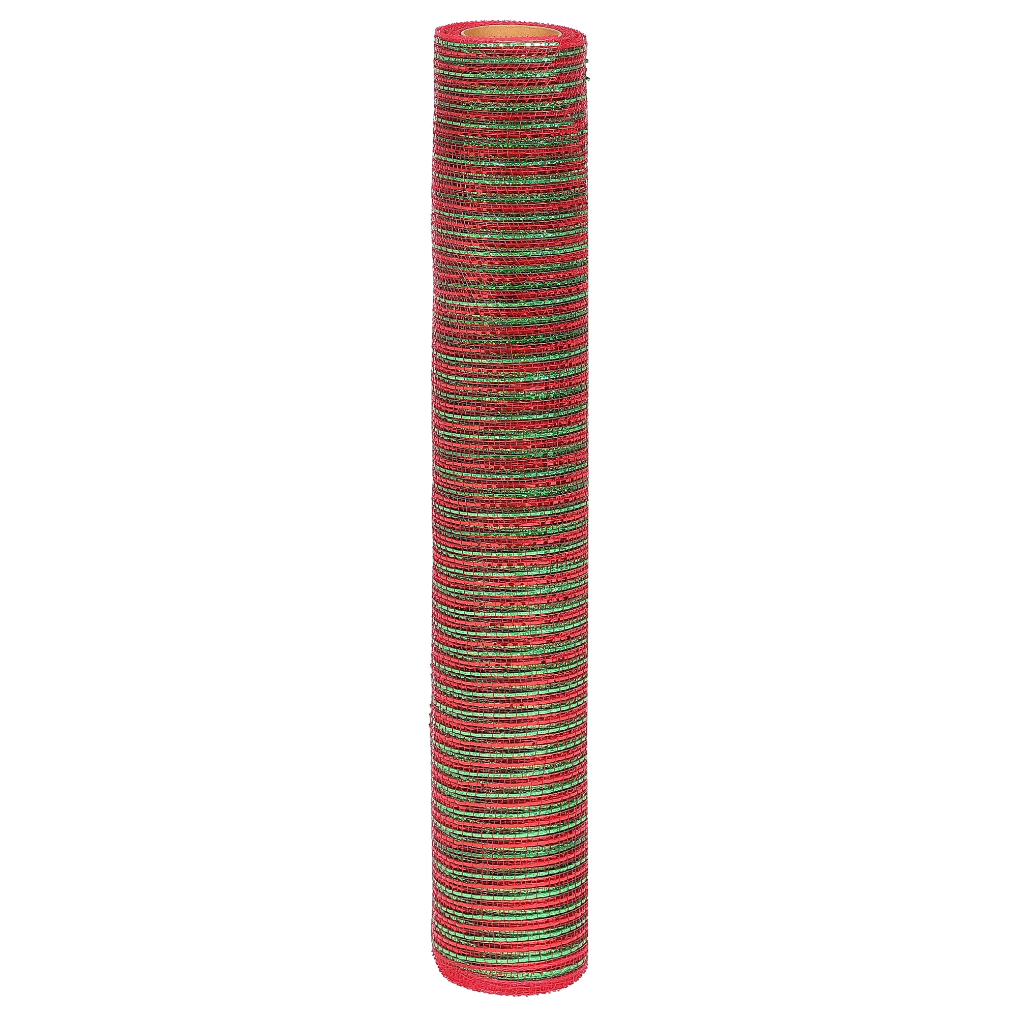 Holiday Time  21 inch x 5 Yards Poly Mesh With Metallic, Red & Green Stripe, 21 IN RED & GREEN POLYMESH