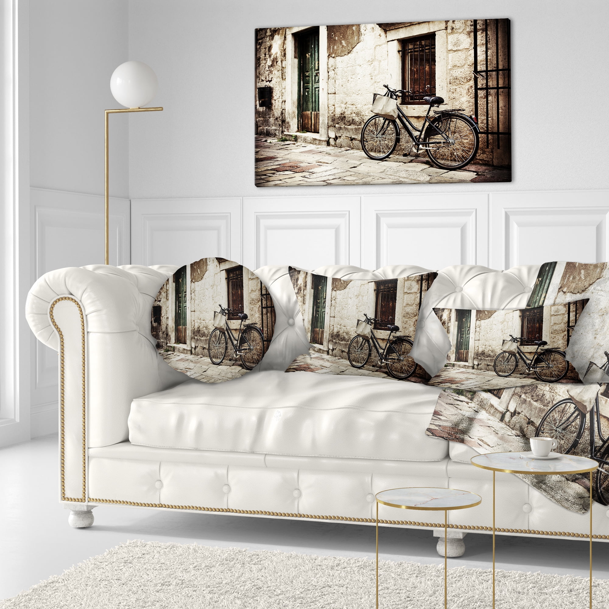 Designart Bicycle with Shopping Bag - Landscape Photo Throw Pillow - 12x20