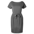 thumbnail image 5 of Spring Tops for Women Maxi Dresses for Women Women's Striped Elegant Short Sleeve Wear To Work Casual Pencil Dress with Belt, 5 of 6