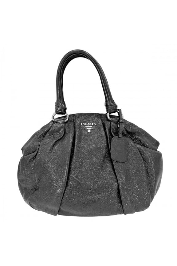 Pre-Owned Prada handbag, women's tote bag, shoulder PRADA leather, black, silver hardware