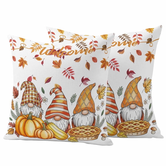 Thanksgiving Fall Outdoor Waterproof Pillow Covers, Country Gnomes Pumpkin Maple Leaves Decorative Square Throw Pillowcase Sofa Cushion Sham for Patio/Couch/Chair, 26"x26" 2 Pack