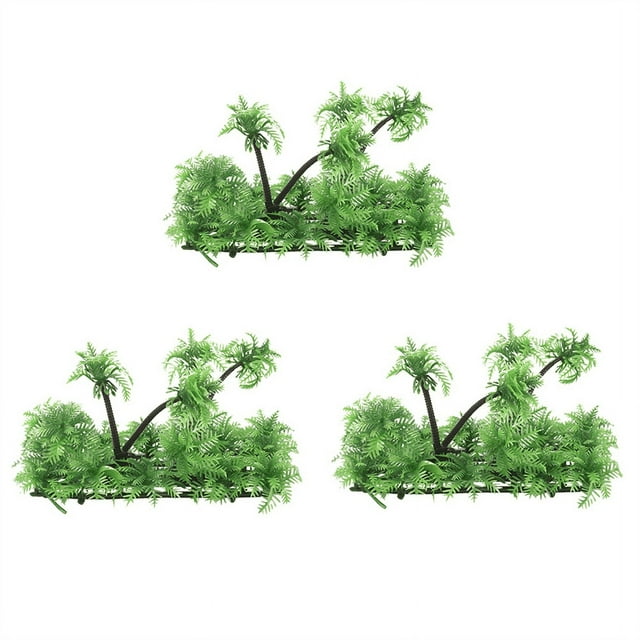 3X 3.9 Inch Height Artificial Coconut Palm Plant for Aquarium Fish Tank Green