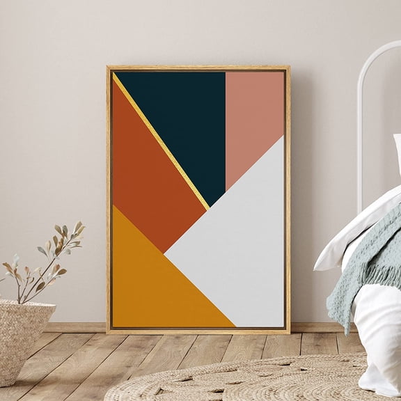 PixonSign Framed Canvas Print Wall Art Grey and Brown Angle Pattern Abstract Shapes Illustrations Modern Art Chic Comic Warm for Living Room, Bedroom, Office - 16"x24" Natural