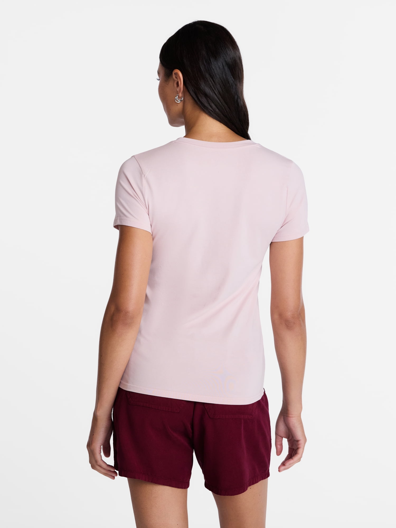 Time and Tru Women's Slim V Neck Tee with Short Sleeves, Sizes XS-XXXL