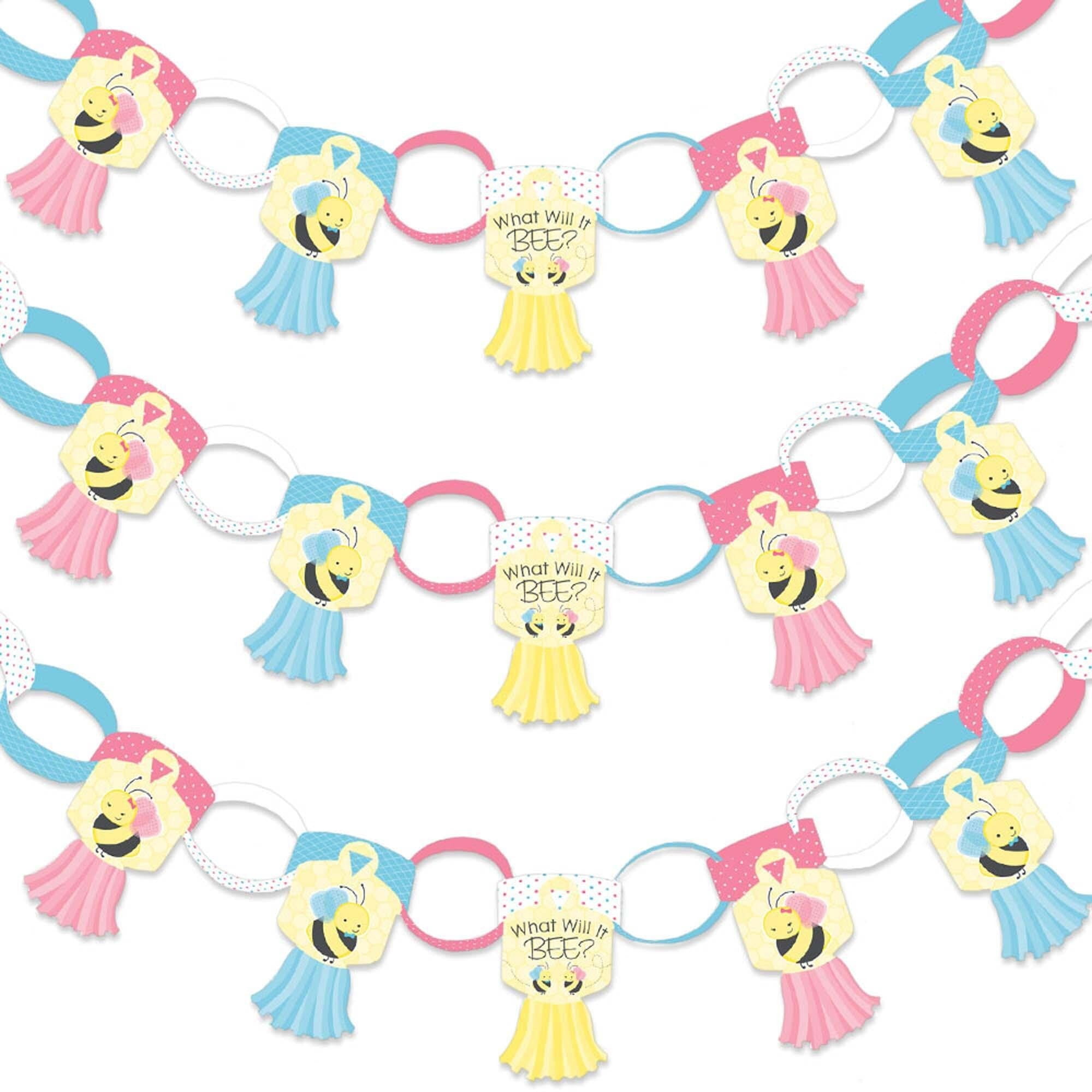 Big Dot of Happiness What Will It Bee - 90 Chain Links and 30 Paper Tassels Decoration Kit - Gender Reveal Paper Chains Garland - 21 feet
