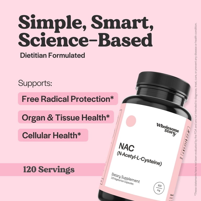 what is nac glutathione Wholesome Story 600mg N Acetyl Cysteine Supplement for Liver, Lung, & Fertility Support, 120 Caps