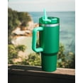 thumbnail image 6 of Mainstays 40 oz Stainless Steel Tumbler with Straw and Handle, Double Wall Insulated, Green Hammertone, 6 of 7