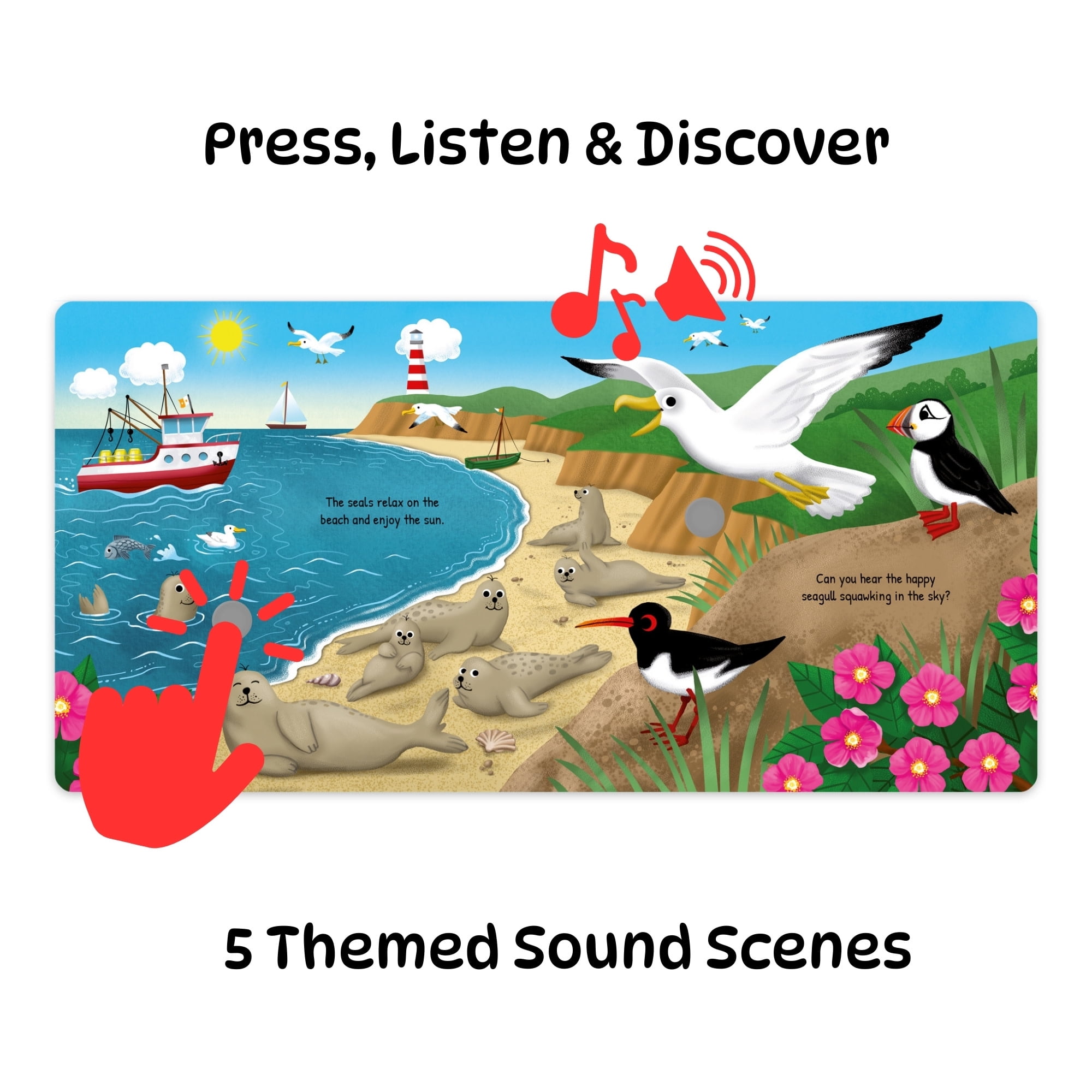 book 'n' app: Listen & Discover Book - The Sea - Soft Touch Press, 10 Ocean Animal Themed Sounds, Interactive Play-Read-Learn Story, Kid-Toddler 18Mo+