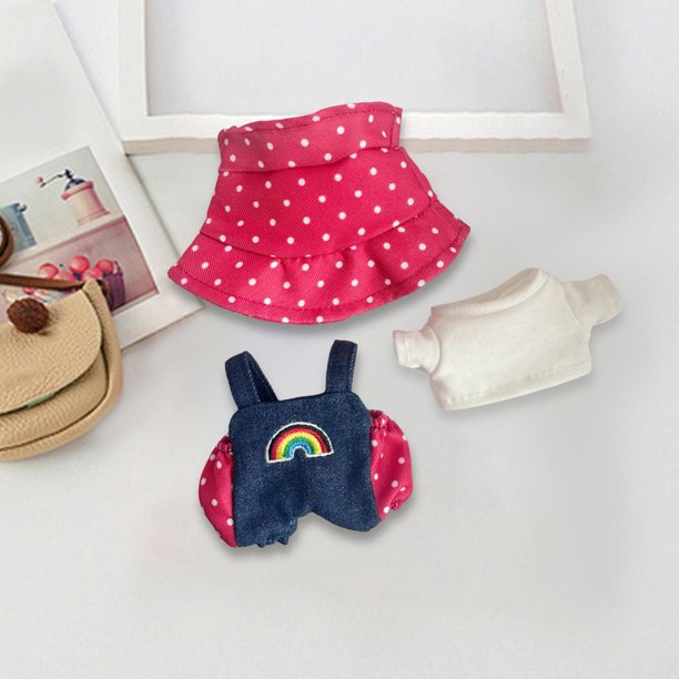Ropa para muñecos de peluche, traje, vestido, coordinación, bricolaje, camiseta y sombrero con tirantes educativos, haz tus propias muñecas para muñec rojo