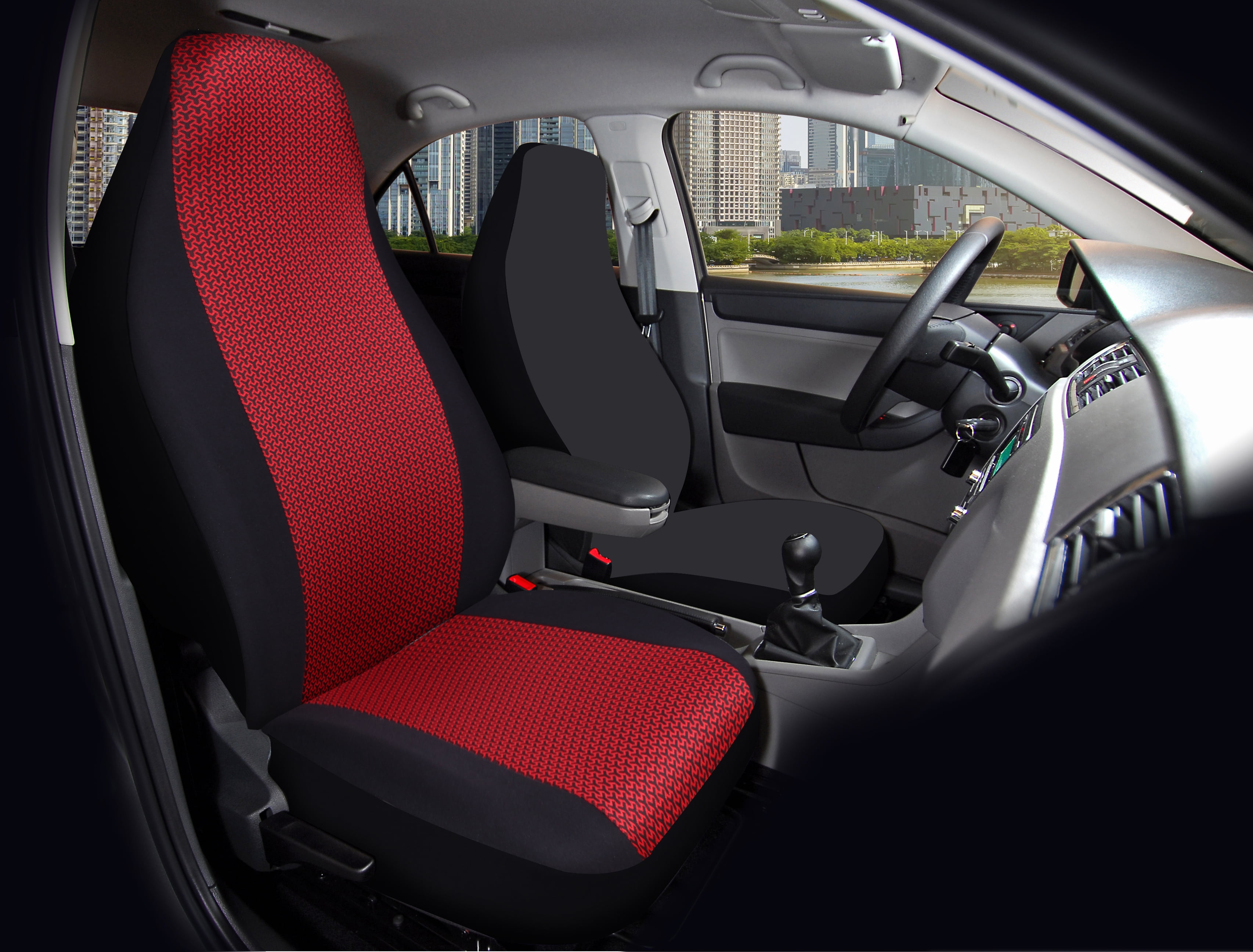 Auto Drive 1pc High Back Atlanta Seat Covers Polyester Jacquard Red - Universal Fit, 2202SC264