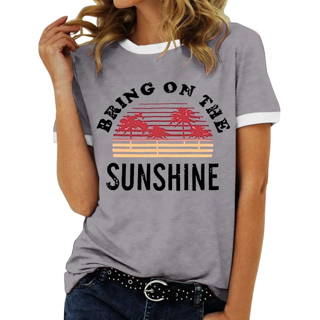 Xuewenshw T-Shirt à Col Rond Imprimé Élégant pour Femmes