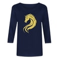 thumbnail image 5 of YUGYXL Women Horse T-Shirt Casual 3/4 Sleeve Tops Horse Gifts for Girls Animal Lovers Wildlife Shirts Navy L, 5 of 5