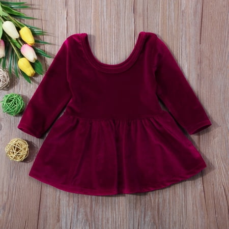 Cute Newborn Baby Girls Party Casual Dress Princess Christmas Pleuche Dresses Clothes