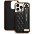 thumbnail image 2 of Case for iPhone 14 Pro Max, Premium PU Leather Phone Case with Kickstand, Luxury Gold Plating Edge Hand Finger Strap Cute Holder Gift for Women Girls Soft Thin Protective Cover,6.7 inch-Black, 2 of 10