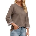 thumbnail image 3 of MOSHU Womens Tops 3/4 Length Sleeve Crew Neck Shirts with Ribbed Cuffs Summer Casual Blouses, 3 of 9
