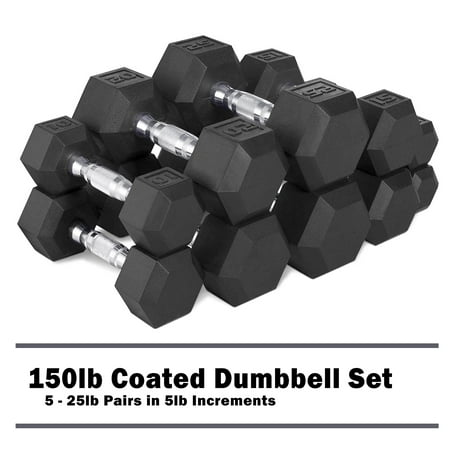 CAP 150lb Rubber Hex Dumbbell Set, Free Weights for Home Gym Strength Training