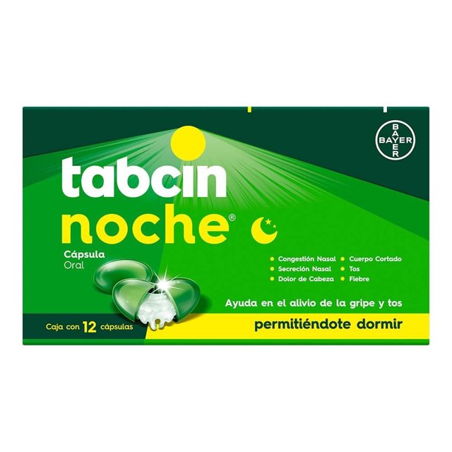 Tabcin Noche Paracetamol 250 mg / Fenilefrina 10 mg / Dextrometorfano 6.25 mg vía oral 12 cápsulas