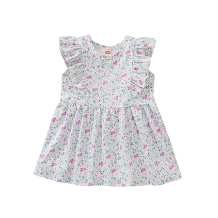 

YWDJ 3M-2Y Dress for Girl Toddler Kids Summer Sweet Dress Floral Flying Sleeve A-line Skirt Multicolor 80