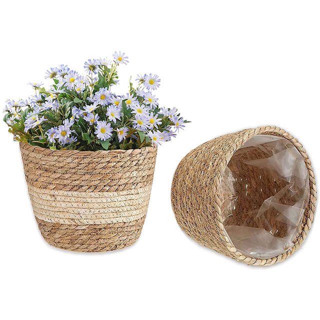 Cesta para plantas de 2 piezas, cesta para algas marinas, cesta para flores, macetas tejidas a mano, maceta de paja para decoración interior o exterior Ofspeizc ZYY-0735