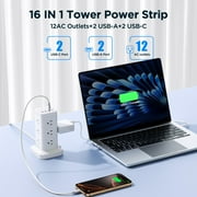 Aioneus Power Strip Tower Surge Protector with 12 Outlets & 4 USB Ports, 6ft Cord, White