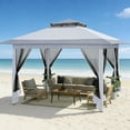thumbnail image 6 of COBIZI 12'x12' Pop-up Gazebo Patio Gazebo Outdoor Gazebo Canopy with Mosquito Netting Patio Tent Backyard Canopy with 2-Tiered Vented Top 3 Adjustable Height and 144 Square ft of Shade, Gray, 6 of 16