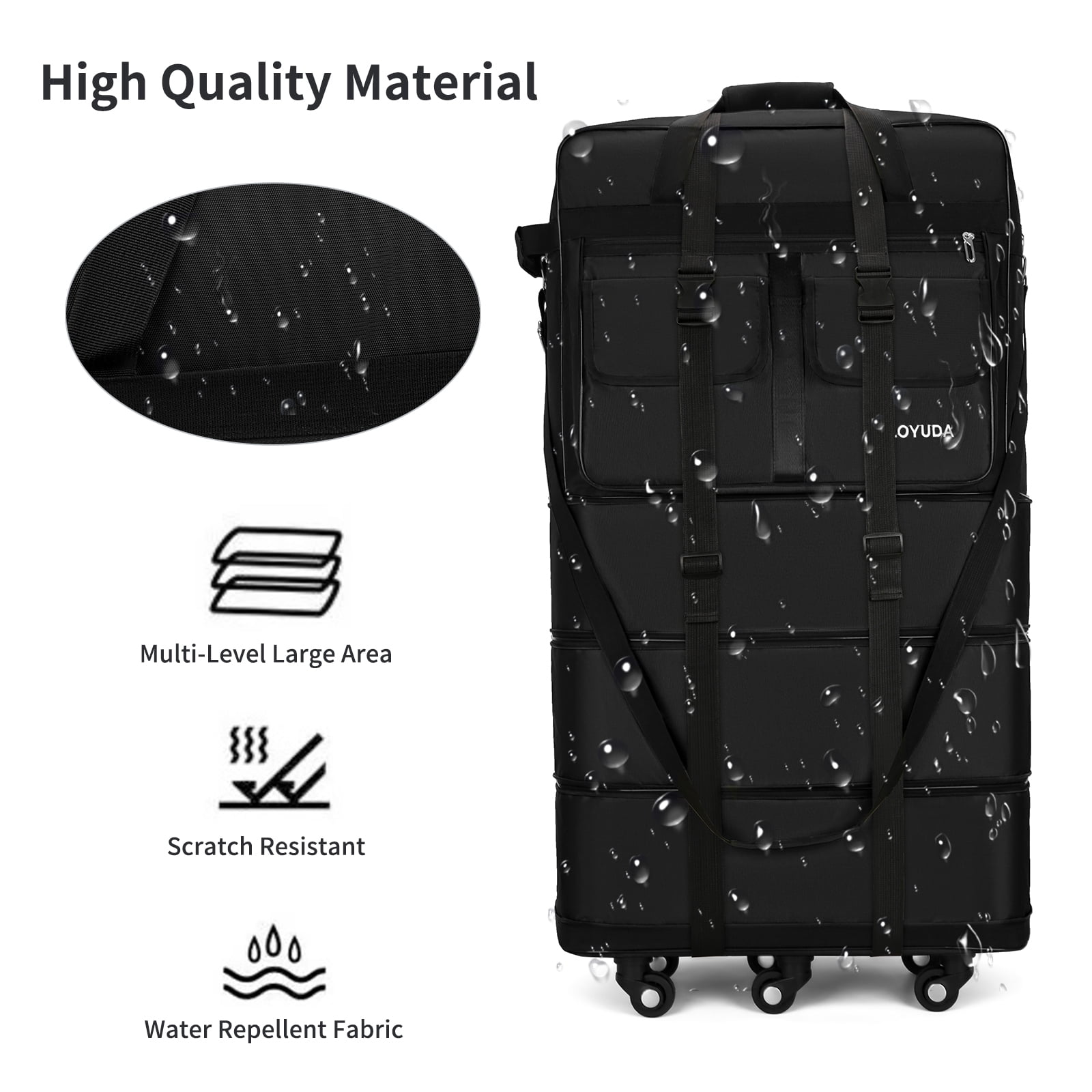 Gloyuda 130L Rolling Bag, 40 inch Duffle Bag with Wheels, Rolling Tote Bags with Wheels, Collapsible Luggage, Travel Bag with Wheels and Handle, Roller Bag with 2 Fixing Straps and 1 Shoulder Strap