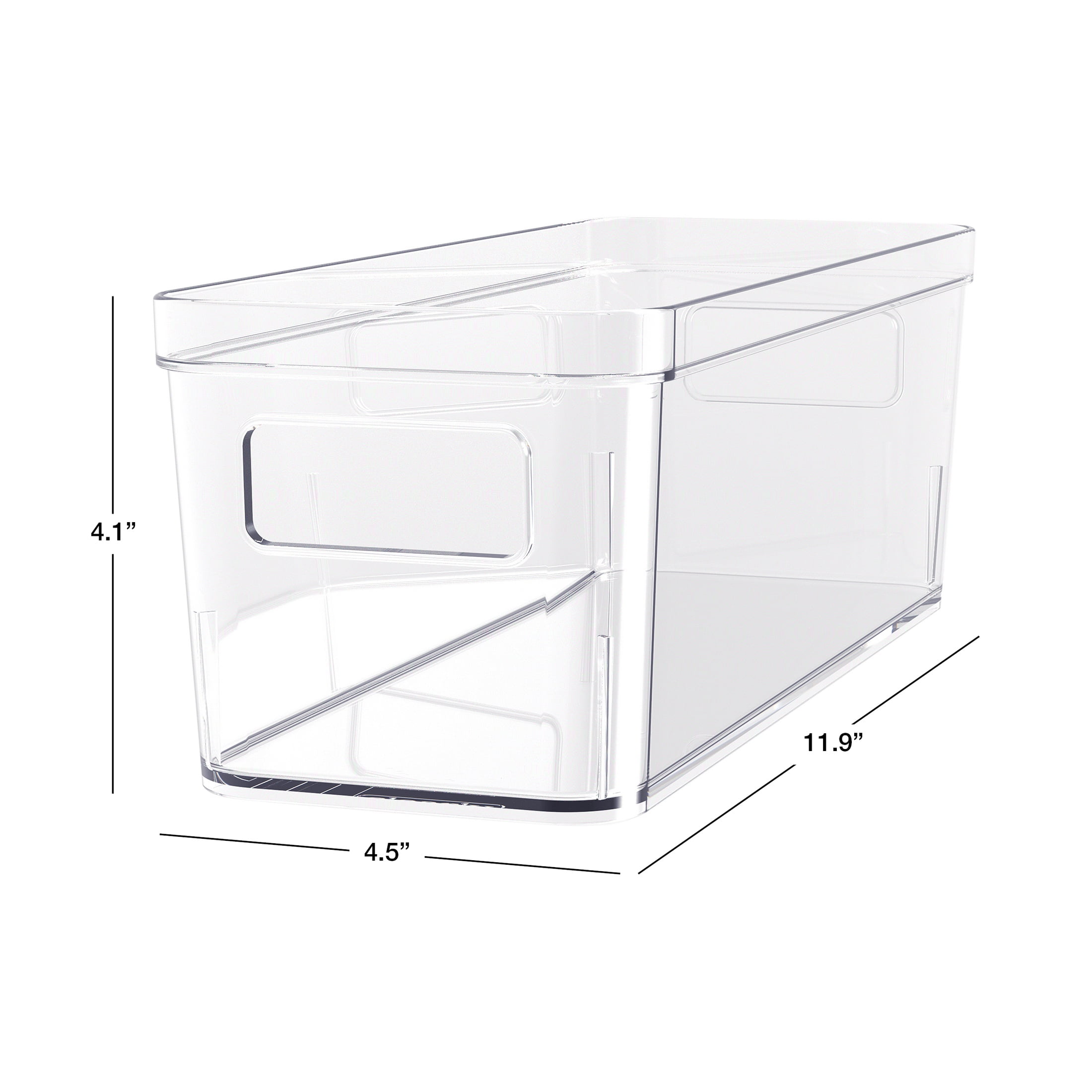 Mainstays Small Clear Plastic Pantry Organizer Bin with Built-In Handles, Kitchen Storage Container for Pantry, Cabinet, Fridge and Shelf Organization, 12" x 4.5" x 4"