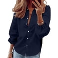 thumbnail image 3 of Women's V Neck Loose Fit Tops Shirts Blouses Solid Color Long Sleeve Casual Daily Wear Business Casual Work Office Fashion Essential Gift for Women | CSEONE,Navy L, 3 of 9