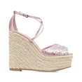 thumbnail image 2 of XYD Women Espadrilles Wedge Sandals Woven Straw Peep Toe Rhinestones Platform Heels Slender Crossover Straps Glamour Party Shoes Size 5 Pink, 2 of 4