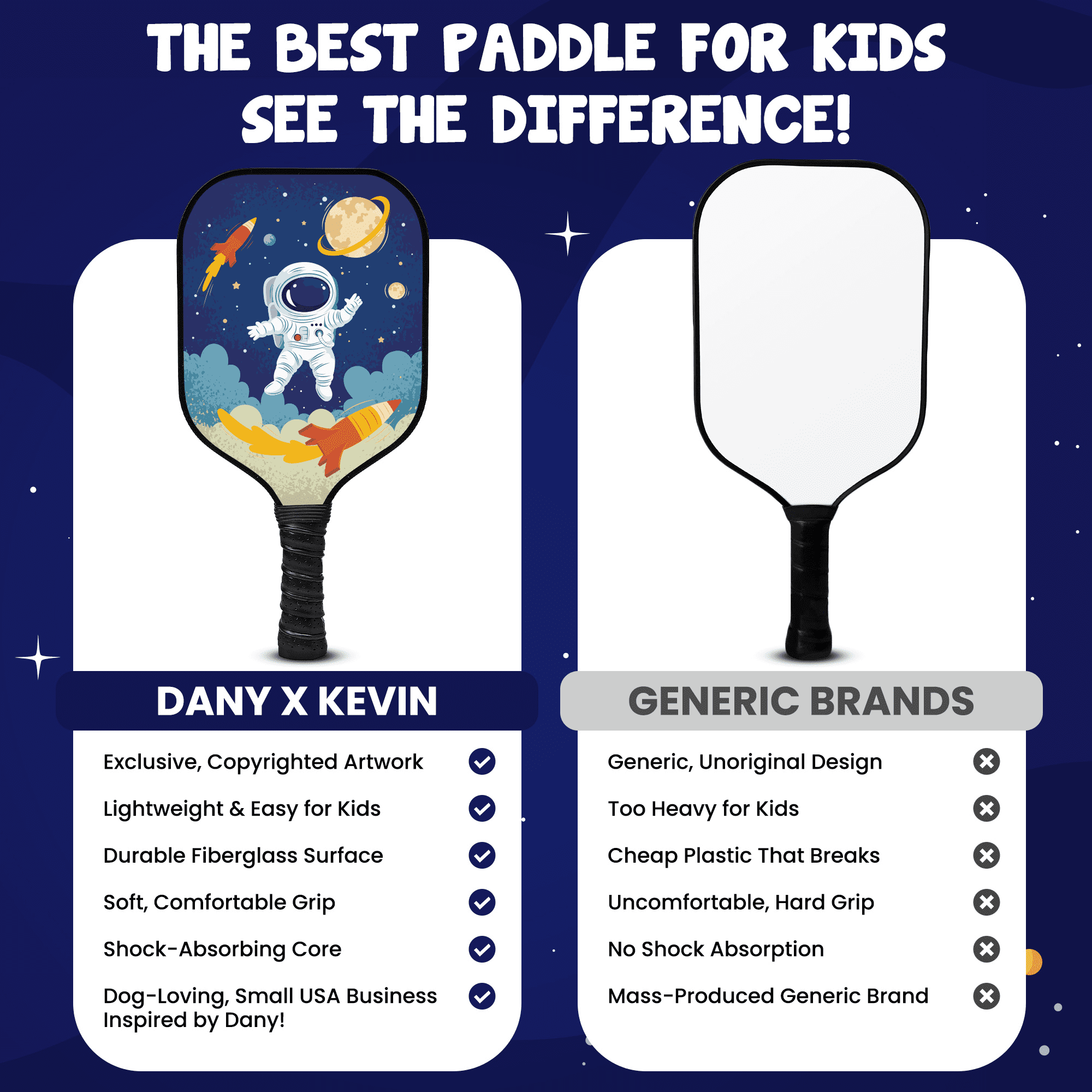 Kids Pickleball Paddle – Astronaut & Galaxy Design for Ages 3–12 | Lightweight 0.37 lb Fiberglass Paddle with Small Grip | Beginner-Friendly Paddle for Boys & Girls