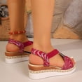 thumbnail image 4 of Rokment Women's Sparkling Sequin Platform Wedge Dressy Sandals 2026 Beach Summer Casual Buckles Leather Breathable Linen Sole Comfortable Espadrilles High Heel Walking Dress Shoes Red Size 6.5, 4 of 6