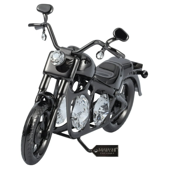 Matashi Gunmetal Grey Crystal Studded Motorcycle Tabletop Showpiece – Decorative Gift for Home, Office & Holidays