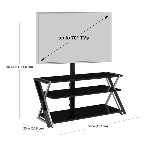 Whalen Xavier Black Glass Entertainment Center, 3-in-1 TV Stand