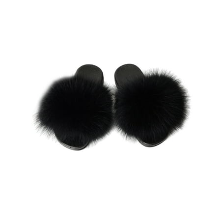 

LUXUR Kids Girls Slides Fluffy Slippers Summer Casual Flat Sandals Shoes