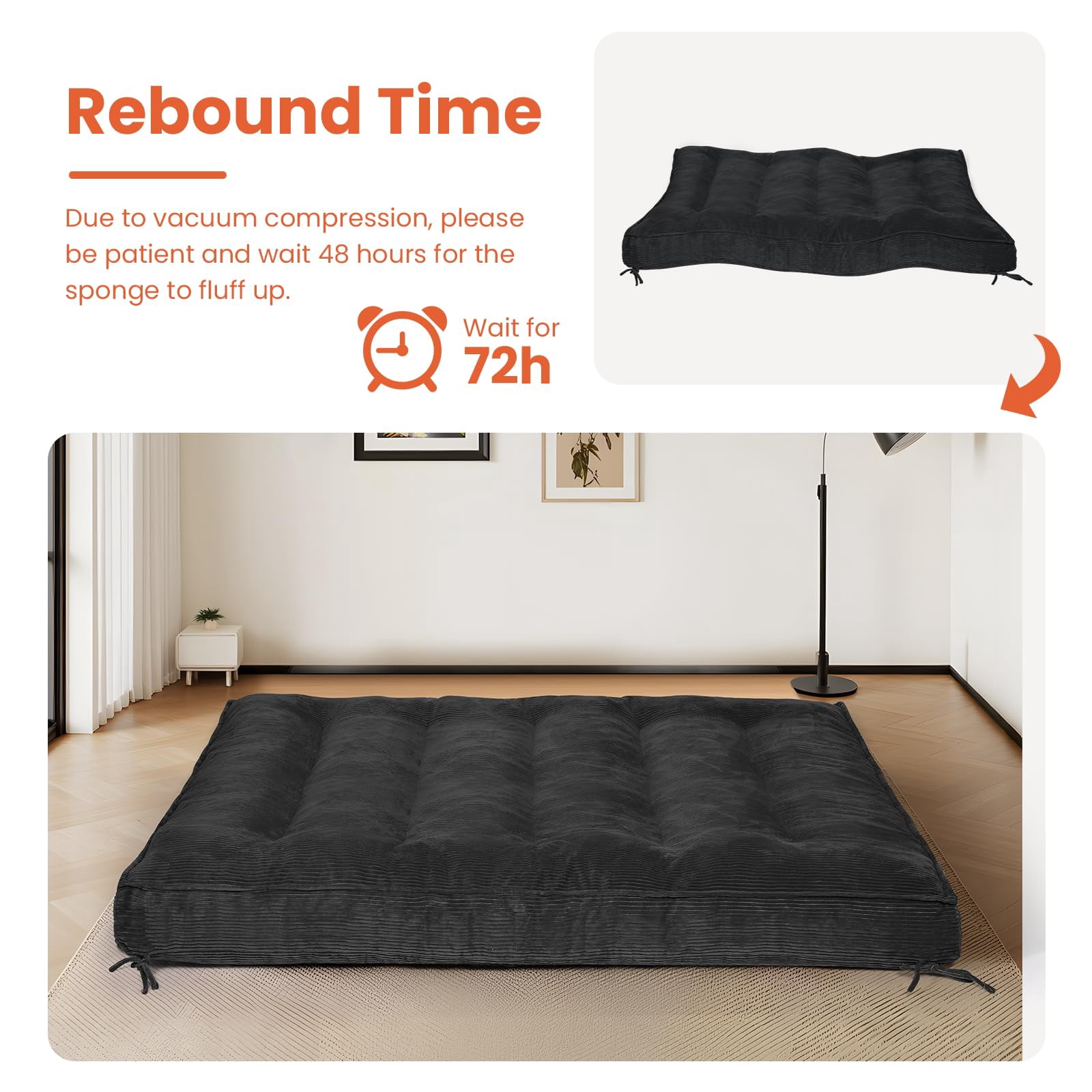 8 Inch Futon Mattress Full Size, Futon Floor Sofa Bed Foldable with Soft Corduroy Fabric  - 2 Storage Straps for Home, Guest Room, Dorm(Frame Not Included)