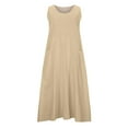 thumbnail image 4 of CHOK Robe Longue Sans Manches en Coton et Lin pour Femmes Robe d'Été Décontractée Couleur Unie Robe de Plage avec Poches, 4 of 5